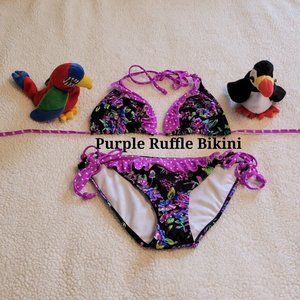 Purple multi color ruffle polka dot 2 pc string bikini sz: M